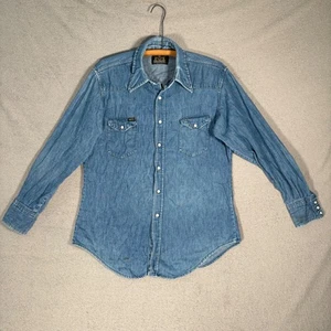 Maverick Sanforized Long Tails Denim Western Hemd Herren L Pearl Snap Blau Baumwolle - Bild 1 von 20