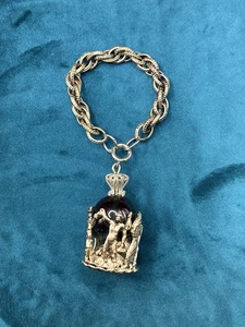 Roman Revival Style Bracelet Silver Tone Mythological Charm Blue Sphere 6 1/4 - Picture 1 of 13