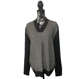 Suéter BOSS Hugo Boss Lambs Lana Jacquard Tejido Cuello en V Gris Blanco - Talla Grande - Imagen 1 de 9