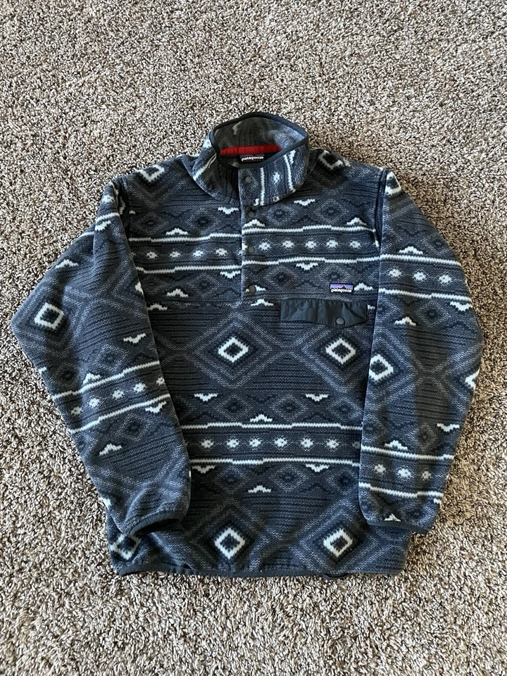 Patagonia Snap-T Pullover Men's Small Gray Aztec Tribal Synchilla Fleece Outdoor - Image 1 of 4