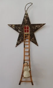 Vintage Cotton Girl on Ladder to Star Christmas Ornament - Picture 1 of 7