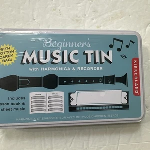 Beginner's Music Tin Kikkerland Harmonica & Recorder & Sheet Music - Picture 1 of 3
