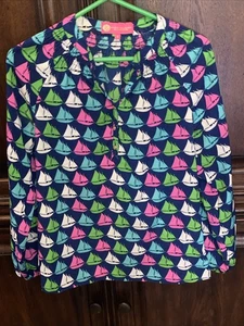 Macbeth Collection Multicolor Nautical Sailboats Long Sleeve Blouse Size Small - Picture 1 of 3