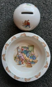 1936 Royal Doulton Bunnykins Bowl & Money Box - Peter Rabbit Collectable British - Picture 1 of 16