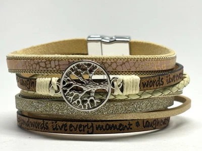 Pulsera de cuero multicapa Tree of Life cuentas de perlas naturales cierre magnético Foto 1 de 4