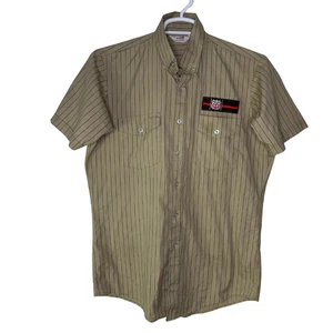 Vintage Unitog Phillips 66 Shirt Mens Medium Tan Pinstripe Work Uniform USA 90s - Picture 1 of 11