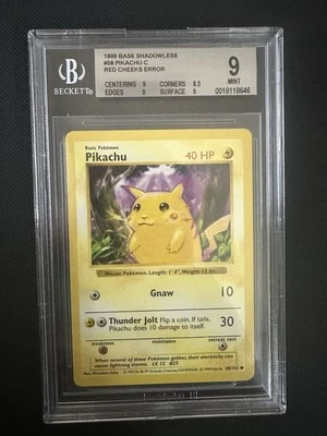 1999 Pokemon Pikachu Base Set Red Cheeks, Shadowless, #58/102 Graded Bgs9 - Image 1 of 2