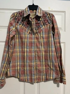 Cowboy Legende bestickt Perlen Druckknopf kariert Western Rodeo Hemd Medium 100 % Baumwolle - Bild 1 von 13