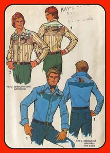 Mens Western SHIRT Sewing Pattern w Applique Simplicity 7465 Vtg 1976 Sz 34-36 - Picture 1 of 4