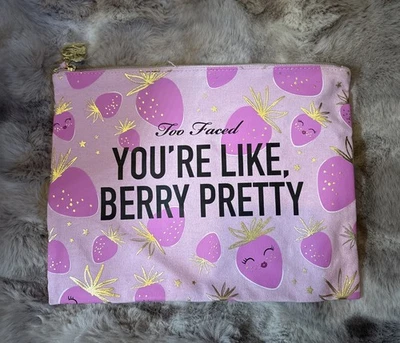 TOO FACED You're Like Berry Pretty Pink Cosmetic Canvas Makeup Bag NEW - Image 1 of 3