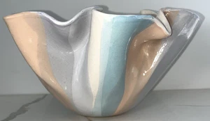 Vintage Kunstkeramik Schale Skulptur selten 1989 postmodern glasiert gestreift signiert Demery - Bild 1 von 24