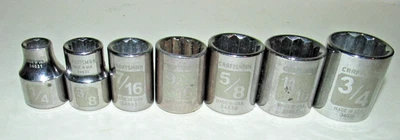 7 Craftsman USA Etched Sockets 3/8" Drive 12 Point 1/4 3/8 7/16 9 16 5/8 11/16 3 - Image 1 of 4