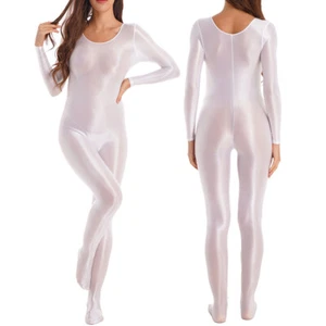 Women's Semi-Sheer Oil Shiny Glossy Jumpsuit Full Bodystocking Bodysuit Catsuit - Imagen 1 de 17