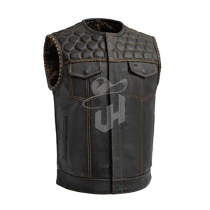 Gilet pelle moto uomo oro Anaaz biker touring avventura gilet gilet - Foto 1 di 6