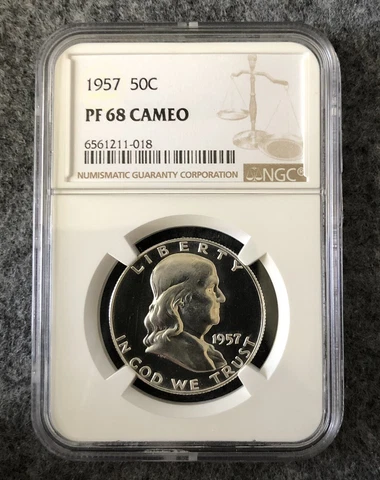1957 NGC PF 68 Cameo Proof Franklin Half Dollar Silver Philadelphia Mint Cover