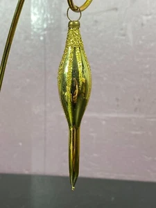 Miniature Tear Drop Glass Ornament Christmas Glittered Gold 4 1/8" Vintage - Picture 1 of 18