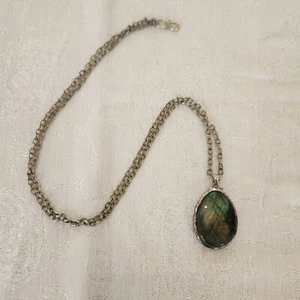 Stella & Dot Labradorite and Faceted Aquamarine Glass Hammered Silver Necklace - Picture 1 of 4