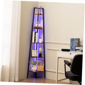 Corner Shelf Stand, 5-Tier Corner Bookshelf with LED Light Corner Berry Brown - Picture 1 of 7