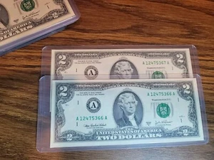 Two Uncirculated 2003A Two Dollar Bills $2 Sequential Notes - See description - Picture 1 of 3