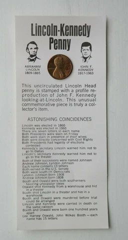 Uncirculated 1974 P Lincoln-Kennedy Penny Mounted on Cards Cover