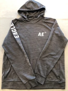 American Eagle Sweatshirt Men's Extra Large Gray Knit Hooded Sleeve Logo - Picture 1 of 5