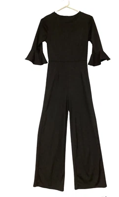 Mono Mujer Pequeño Negro Mangas Campana Pierna Ancha Boda Sexy Slinky Fiesta Foto 1 de 4