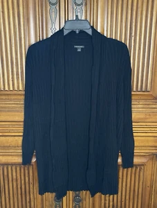 Lafayette 148 Womens Sweater Cardigan Large Black Ribbed Everyday Open - Picture 1 of 13