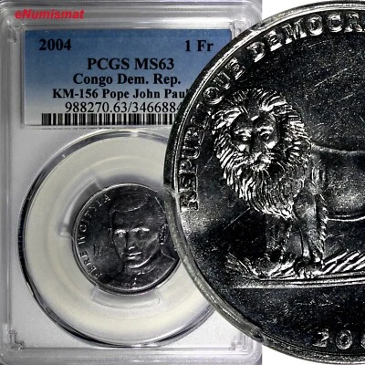 Congo-Democratic 2004 1 Franc Pope John Paul II PCGS MS63 TOP GRADED KM#156 (40) - Image 1 of 4