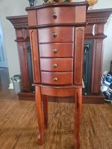 Jewelry Armoire Box Wood Velvet Lined Holds Alot Of Jewelry - Picture 1 of 11
