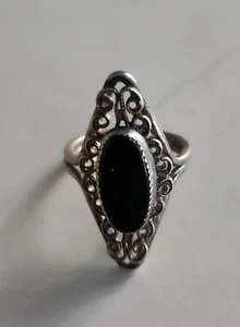 Vintage Beau 925 SS Onyx Ring Open Scroll Adjustable Sz 6 Smoke Free Home - Picture 1 of 2