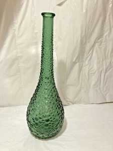 Vtg MCM Green Bubble Art Glass Bud Vase Unsigned Unmarked 15.25" Tall - Picture 1 of 9