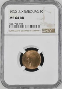 Luxembourg 5 Centimes 1930 NGC MS 64 RB - Picture 1 of 2