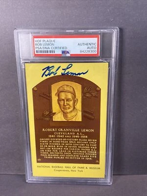1964 Bob Lemon Indians Signed Auto Baseball Hall Of Fame HOF Plaque PSA BB150 - Image 1 of 4