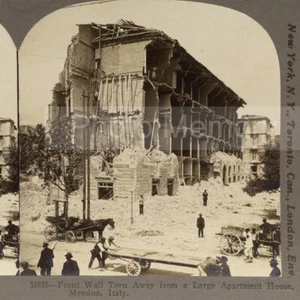 Messine, séisme de 1908 : pignon d'immeuble écroulé - Photo Vue Stéréo Keystone - Picture 1 of 3