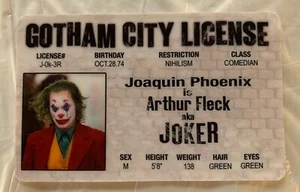 Joker Joaquin Phoenix Arthur Fleck Movie ID Gotham City License Batman Villain - Picture 1 of 1