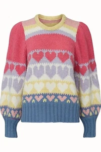 LoveShackAusgefallener Shirelle Pullover Sweater Small Mehrfarbig Herzmuster Rundhals - Bild 1 von 8