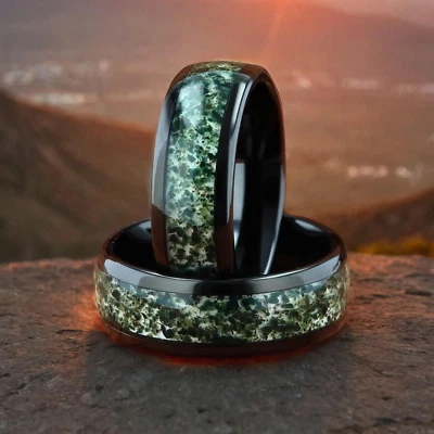Eco-Friendly Moss Agate Men's Polish Tungsten Wedding Ring Comfort Fit - 8mm - Image 1 of 4