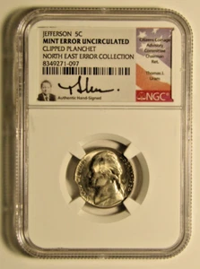 1964 Jefferson Nickel Clipped Planchet NGC Mint Error Uncirculated - Picture 1 of 2