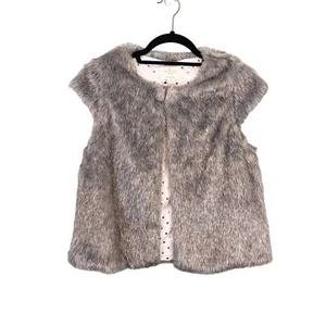 Kate Spade Kids Girls Polka Dot Lining Gray Faux Fur Vest Size 14 Youth Designer - Picture 1 of 10