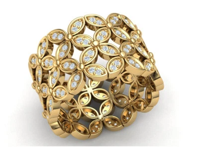 Genuine 1 Ct Round Cut Diamond Ladies Flower Full Eternity Band 10K Gold GH SI1 - Image 1 of 4