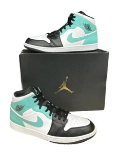 Nike Air Jordan 1 Mid White Tropical Twist Aqua Black #554724-132 Men's Size 13 - Picture 1 of 11
