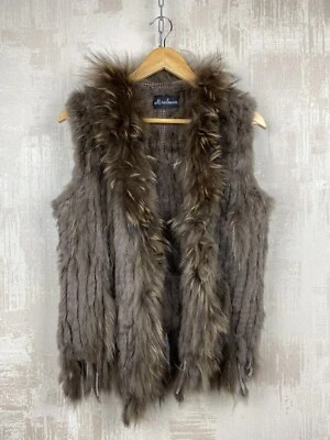 Maclauren Rabbit Marmot Fur Brown Fringed Vest Women's Sleeveless Jacket L/XL - Image 1 of 4