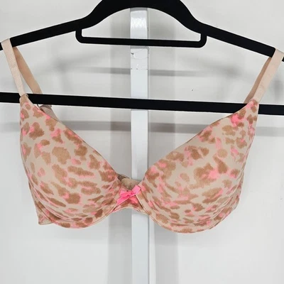 Xhilaration Sz 36C Perfect T Shirt Push Up Bra Pink Tan Leopard Print - Image 1 of 4