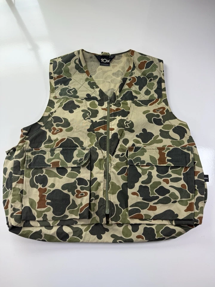 10X Camo Hunting Vest Mens Large 42-44 outdoor gear utility pockets Full Zip USA - Image 1 of 4