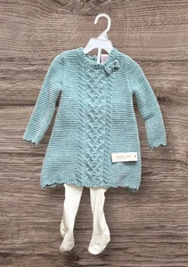 Rachel Zoe Baby Girl Soft Green Knit Dress & Tights Set Size 12 - 18 Months - Picture 1 of 7