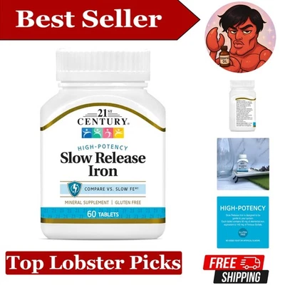 Tabletas de hierro de liberación lenta de alta potencia - 60 unidades sin gluten sin sabor Foto 1 de 4