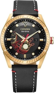 Citizen Eco-Drive Herren Marvel Tony Stark goldfarbene Edelstahl Uhr mit B - Bild 1 von 3