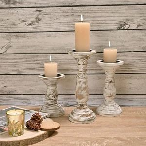 Pillar Candle Holder Set of 3, Farmhouse Decor Living Room Tall White  - Picture 1 of 7