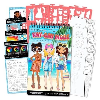  Mode Sketch Set, Includes Sketch Pad with Stencils & Stickers, Fashion Vay-Cay - image 1 of 4