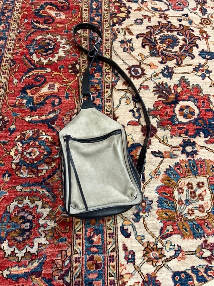 Bolso Bandolera Rag & Bone Elliot Sling Pack Antiguo Blanco Gamuza Cuero Negro Foto 1 de 4